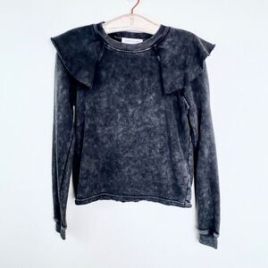 Something Navy Womens Ruffle Shoulder Pullover Sweatshirt XXS Dark Gray Black